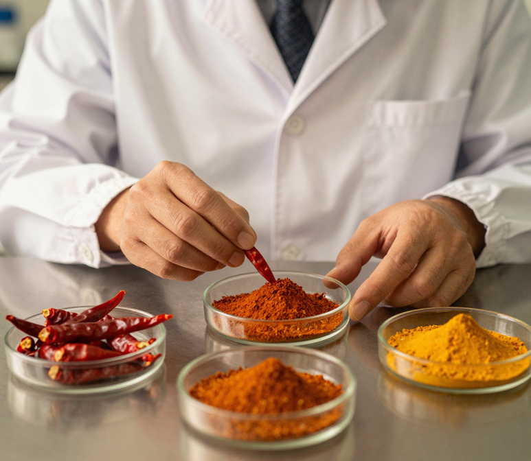 Quality inspection of spice powders in laboratory glass petri dishes